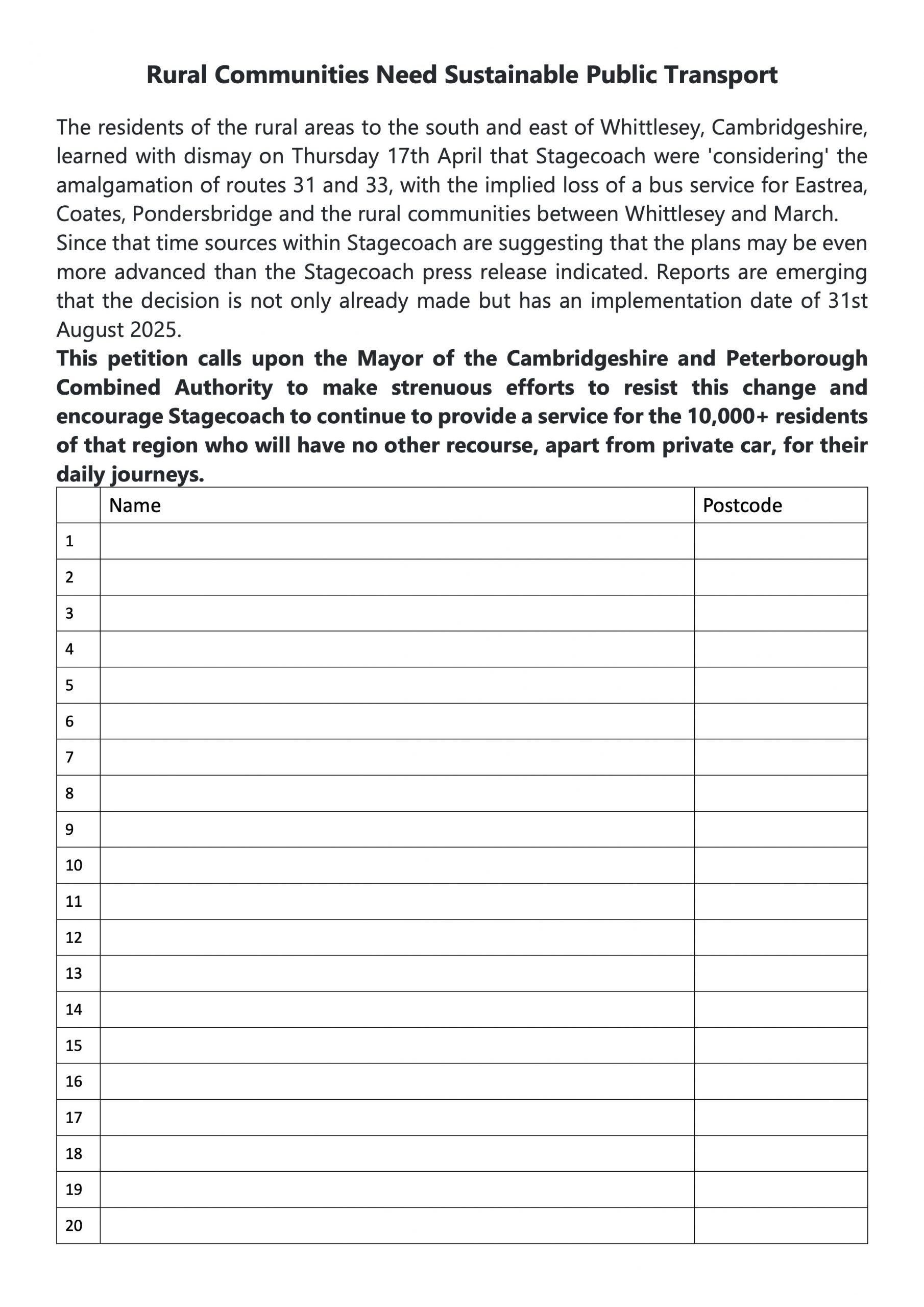 Bus Petition Now Online