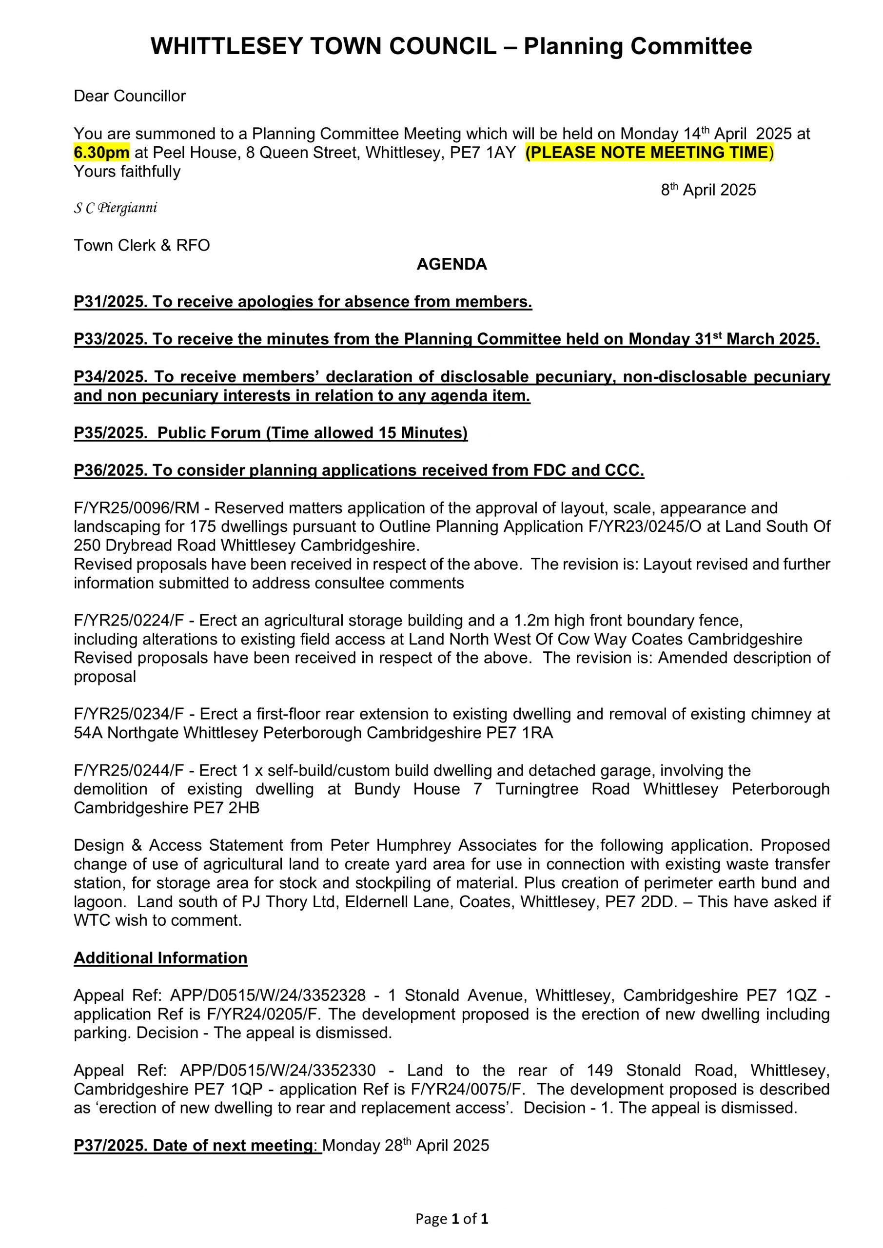 WTC Planning Committee Agenda 14/05/2025