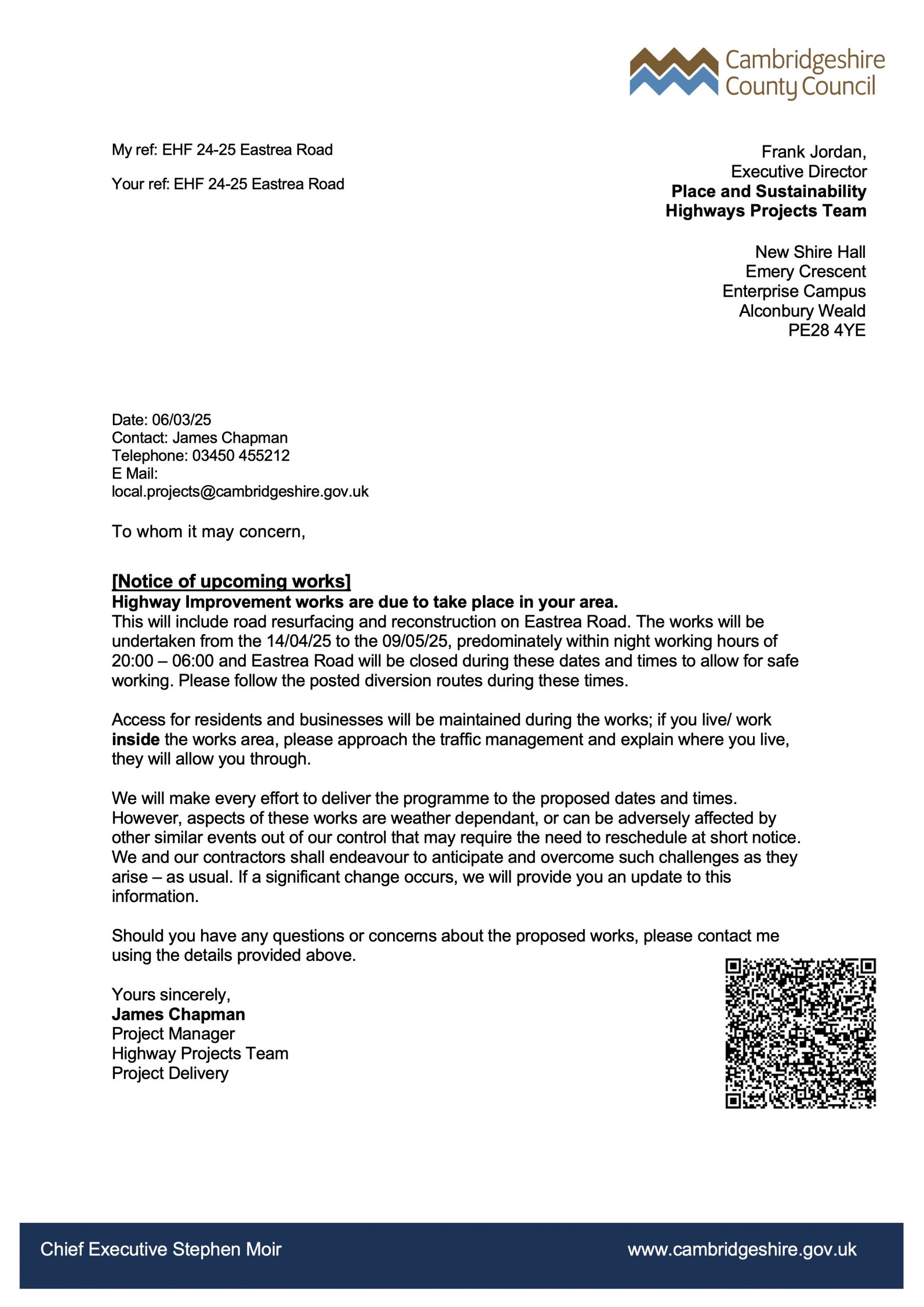 A605 Eastrea Road Closures